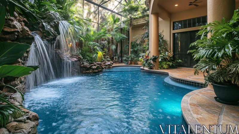 Elegant Indoor Pool Oasis with Water Feature AI Image