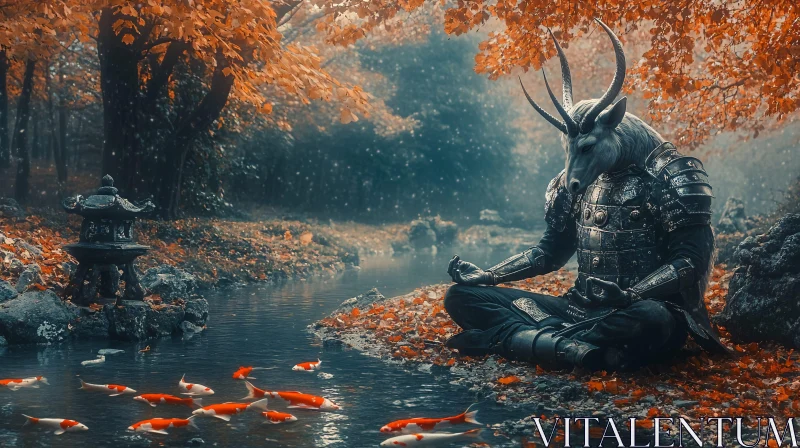 Samurai Horse Meditating with Koi Fish AI Image