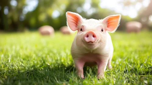 Cute Piglet in Lush Green Farm Setting