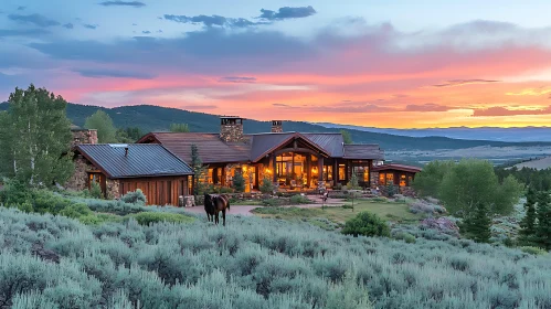 Mountain Cabin at Dusk