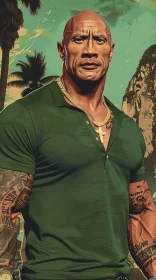 Dwayne 'The Rock' Johnson Portrait in Tropical Background