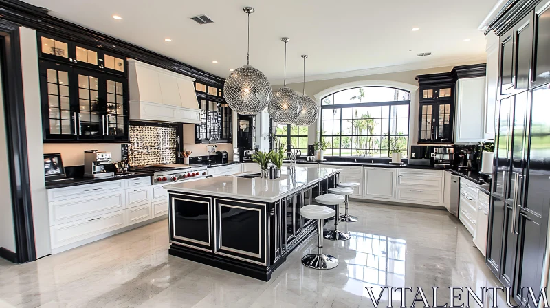 Stylish Black and White Kitchen Design with Island AI Image