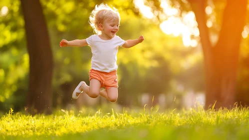 Child's Joyful Leap in the Park