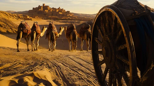 Desert Caravan with Ancient City View