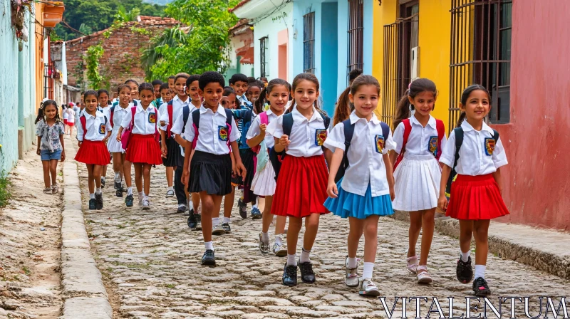 Students Walking in a Colorful Street AI Image