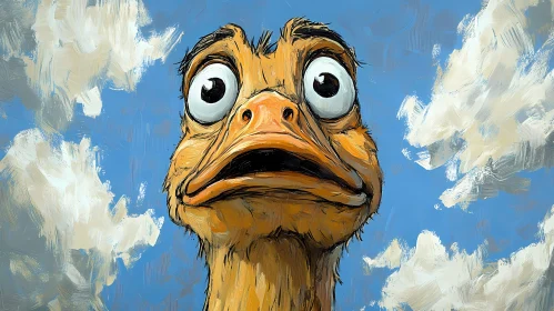 Expressive Ostrich in a Cloudy Sky