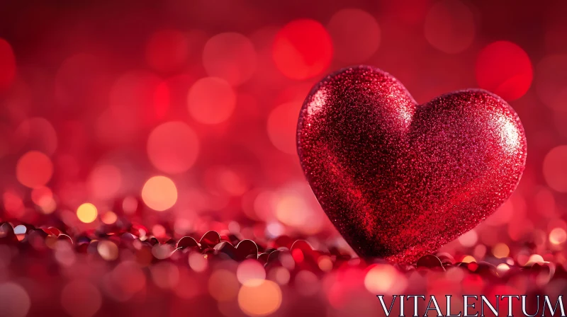 AI ART Sparkling Heart on Red Bokeh Background