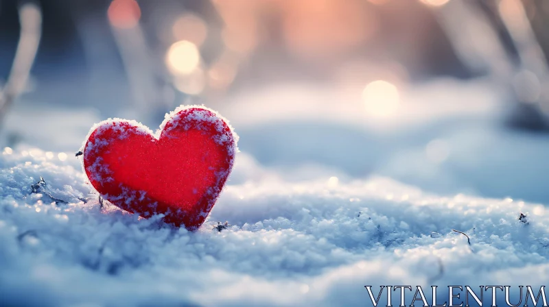 Red Heart on Snowy Background AI Image