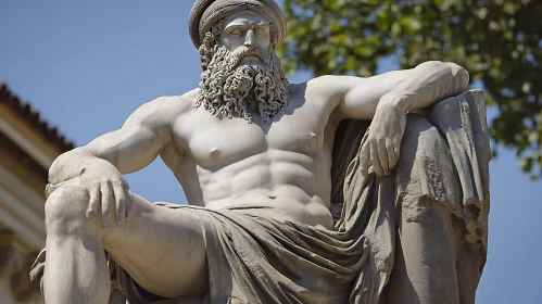 Marble Sculpture of Seated Bearded Man