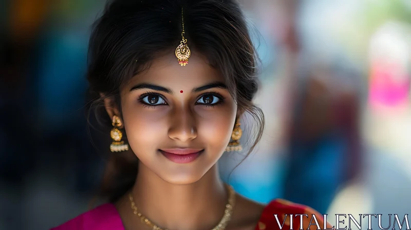 Young Woman with Traditional Indian Jewelry AI Image