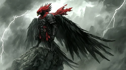 Crimson Winged Guardian in Dark Armor