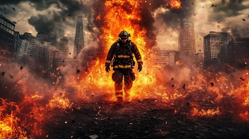 Heroic Firefighter in Urban Blaze