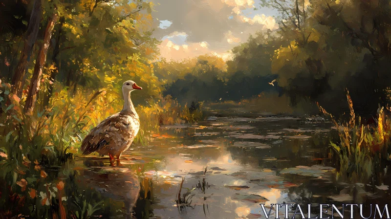 Tranquil Nature Scene with Duck AI Image