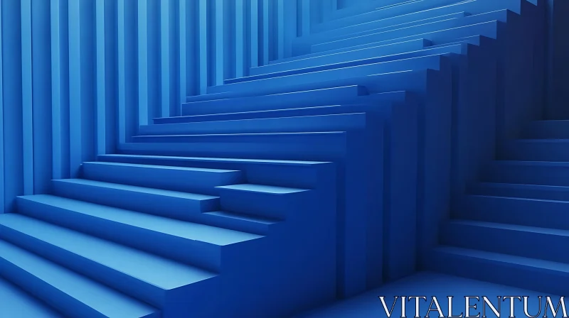 AI ART Abstract Blue Stairs Minimalist Art