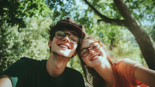 Smiling Couple Portrait in Greenery