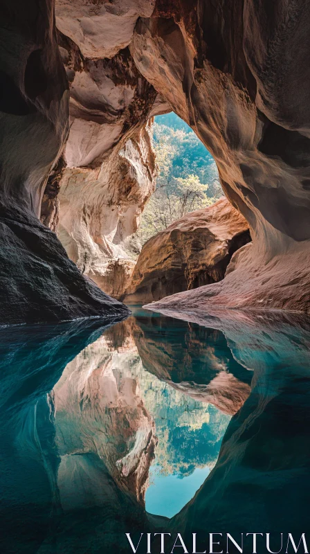 AI ART Beautiful Cave with Reflection in Water