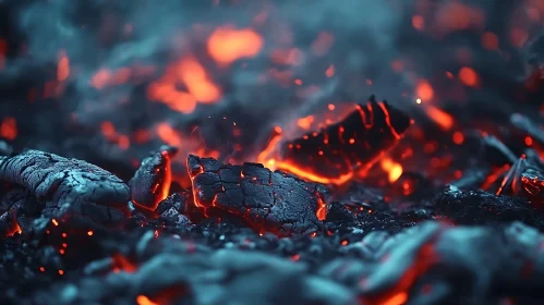Intense Glowing Embers in Charcoal