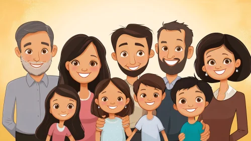 Cartoon Family Portrait with Cheerful Smiles