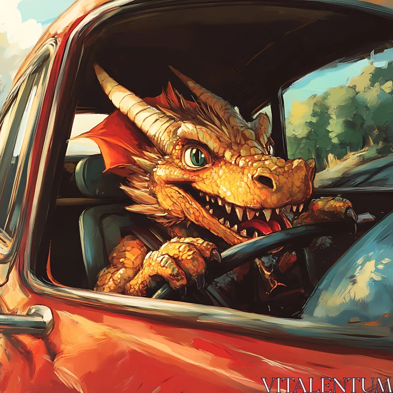 AI ART Vintage Ride with a Dragon