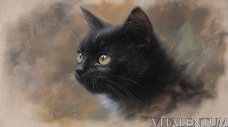 Feline Art: Black Cat with Intense Gaze AI Image