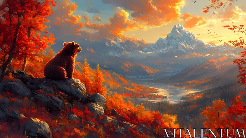 Majestic Bear in Autumn Landscape AI Image