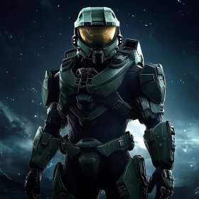 Green Armored Warrior in Space