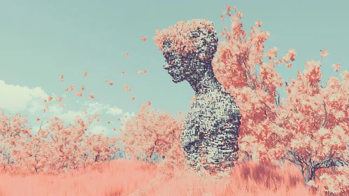 Abstract Humanoid in Pink Field