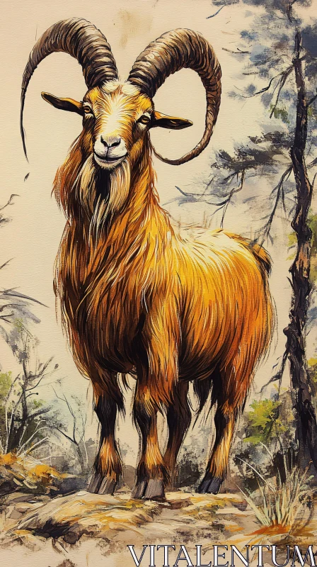 AI ART Wild Goat in Forest Setting