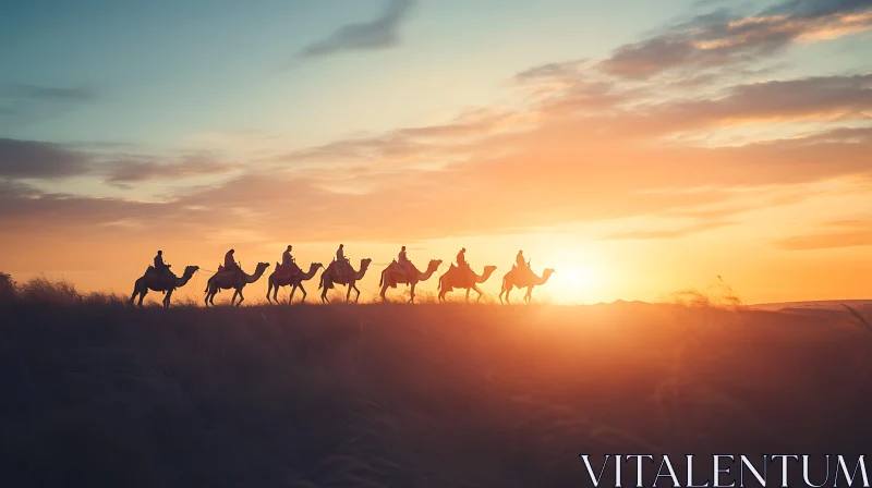 Desert Caravan at Sunset AI Image