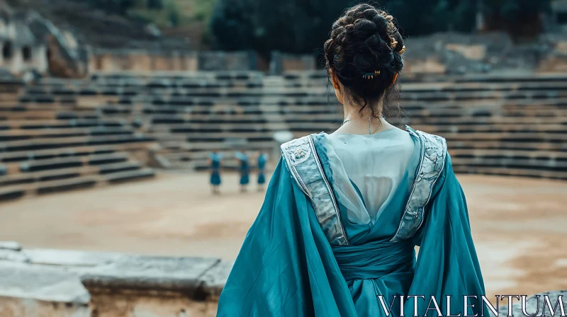 Ancient Theater Scene with Woman AI Image