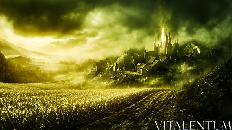 AI ART Foggy Village View