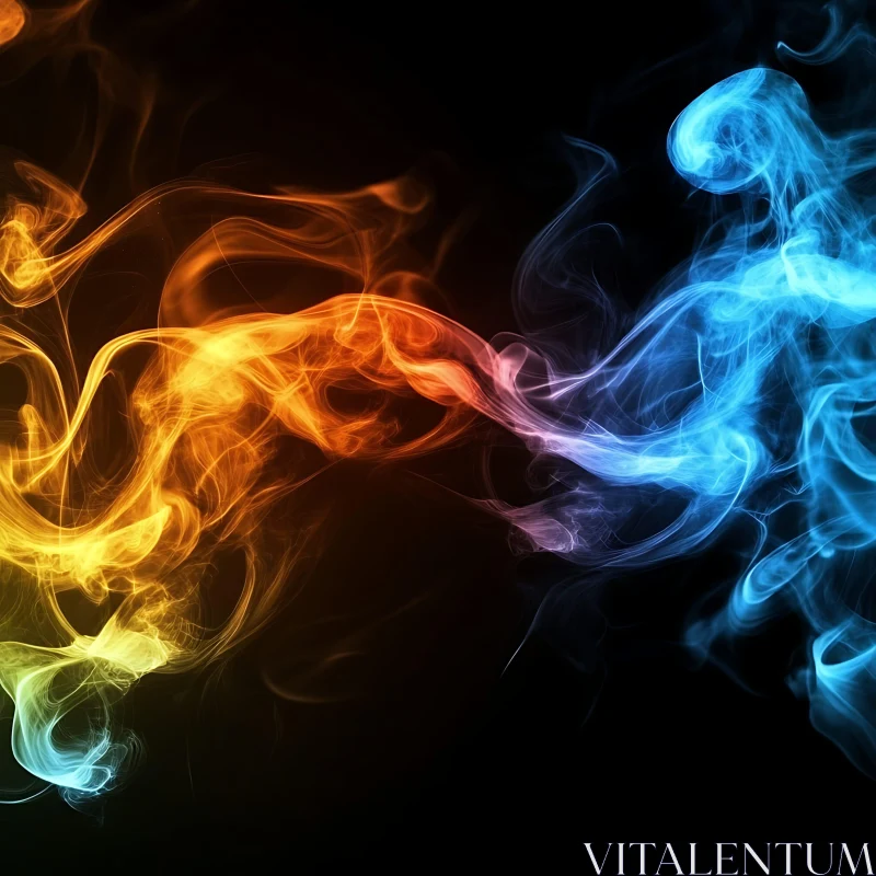 Intertwining Blue and Orange Smoke Art AI Image