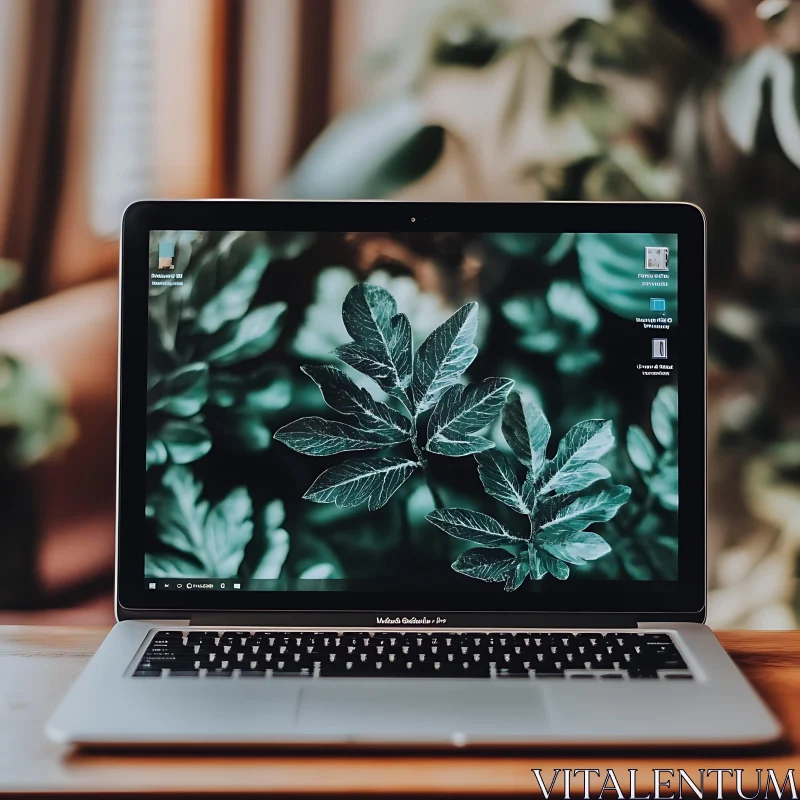 Green Leaves on Laptop Screen AI Image