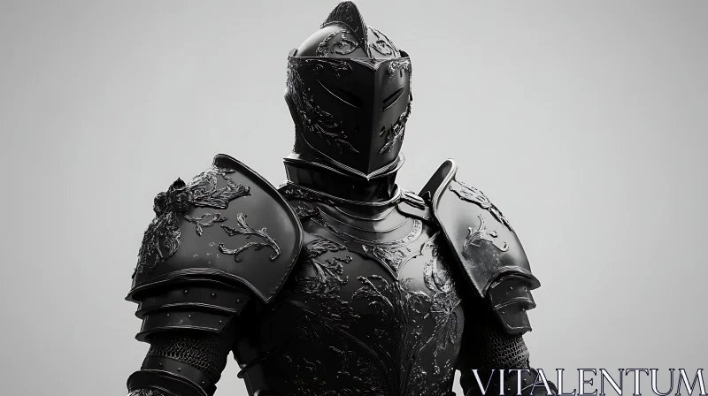 Black Knight Armor with Floral Design AI Image