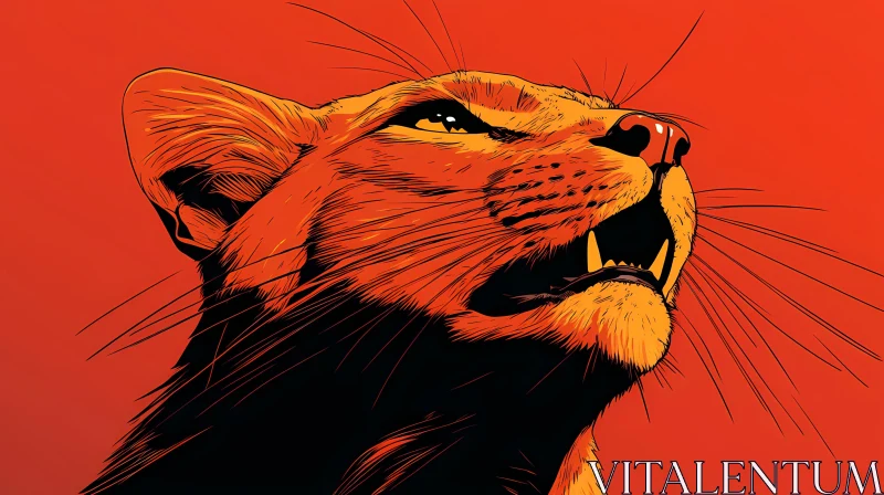 Lion Artwork in Striking Red and Black AI Image