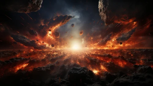 Apocalyptic Asteroid Explosion in Space