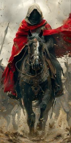 Red Hooded Warrior on Horseback