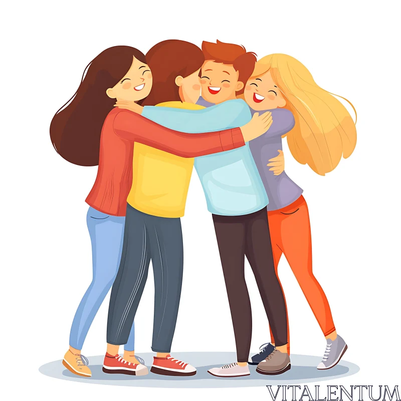 AI ART Cartoon Friends Embracing with Joy