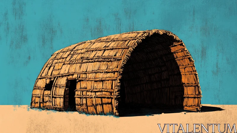 AI ART Simple Straw Hut on Sandy Ground