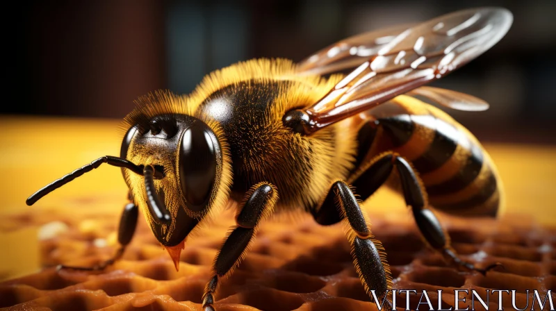 Bee Leaving Honeycomb: A Detailed Rendering AI Image