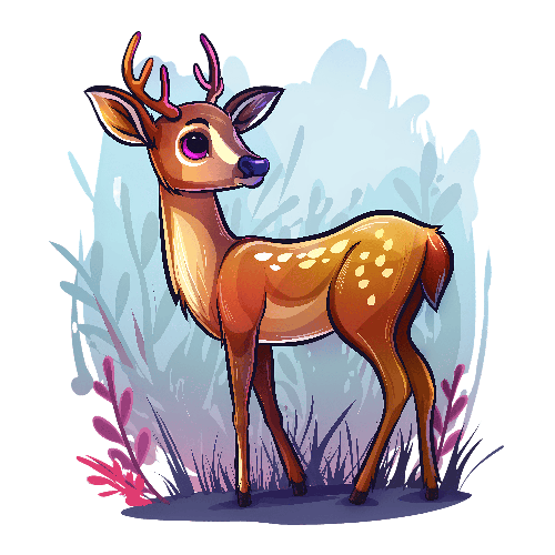 Brown Deer with Pink Antlers amid Purple and Pink Flora