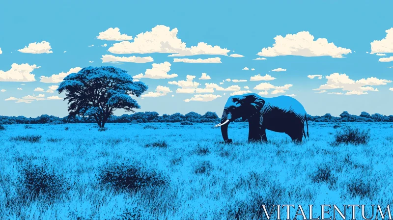 Blue Elephant Savannah Art AI Image