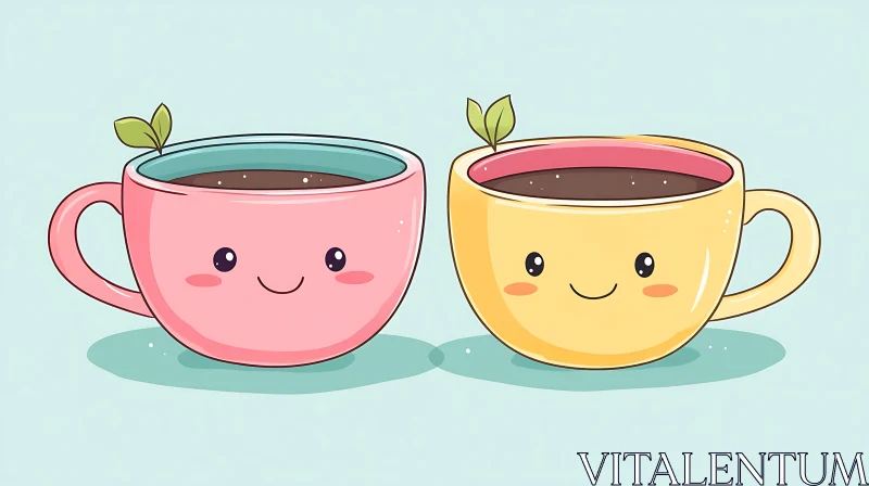 AI ART Cute Coffee Cups with Sprouts