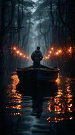 Captivating and Enigmatic: A Man in a Boat Guided by Mysterious Light