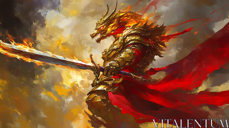 AI ART Golden Armored Dragon Warrior Illustration