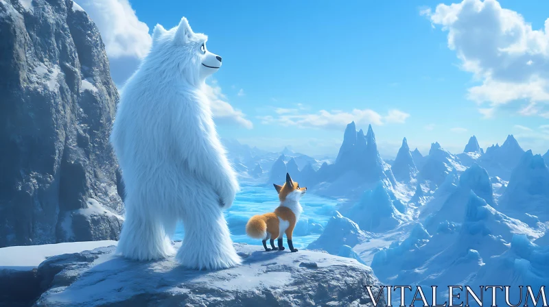 AI ART A Yeti and a Fox on a Mountain Peak