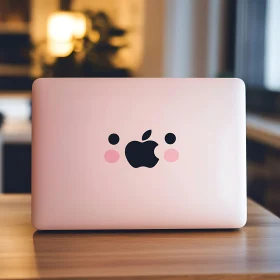 Cute Pink Laptop with Apple Logo Design