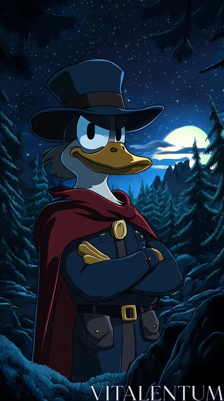 Cartoon Adventure Duck at Night AI Image