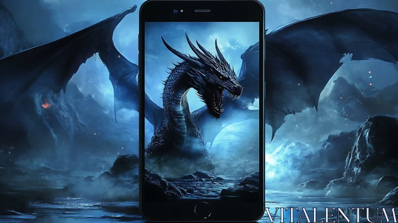 Dragon on Mobile Screen AI Image