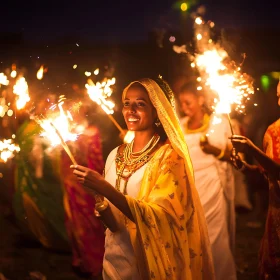 Woman Celebrating with Sparklers